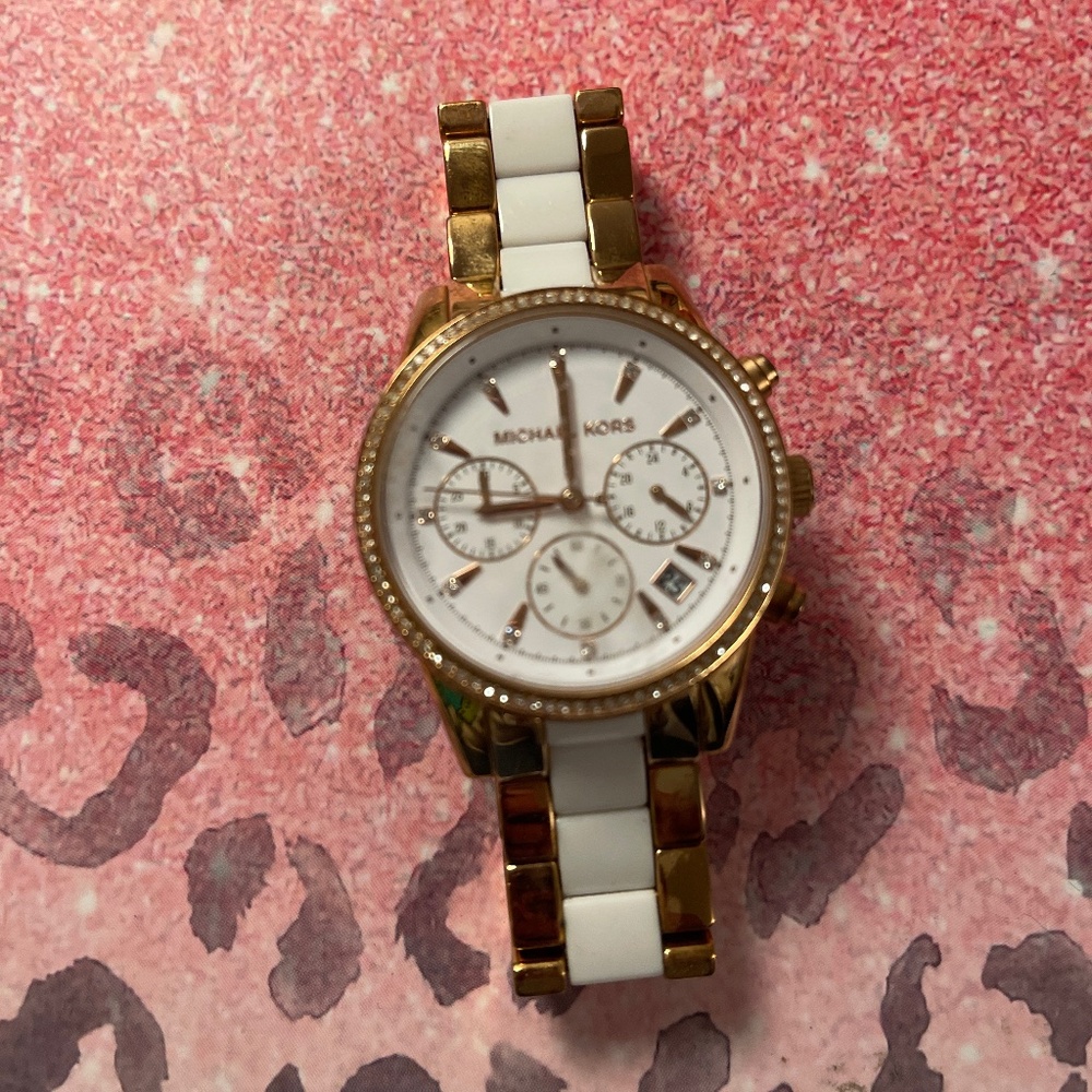 Michael Kors Gold-tone and White Acetate Watch